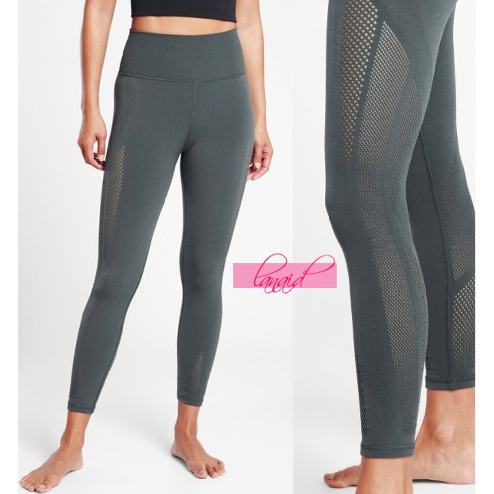 Athleta Mudra 7/8 Tights Anthracite Grey Mesh Cut-Outs Cutouts High-Rise Waist